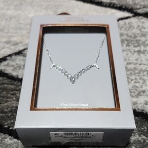 BELIEVE BY BRILLIANCE FINE SILVER PLATED CUBIC ZIRCONIA V-SHAPE NECKLACE